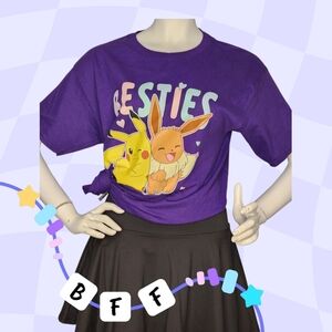 NWT Pokémon Pikachu Eevee Besties Graphic Tee Girls XL Purple Back to School